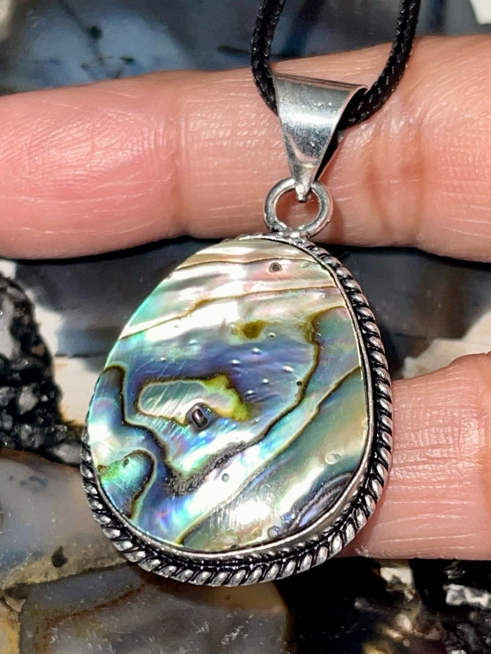 Dainty Iridescent Abalone Shell Pendant 1 7/8”